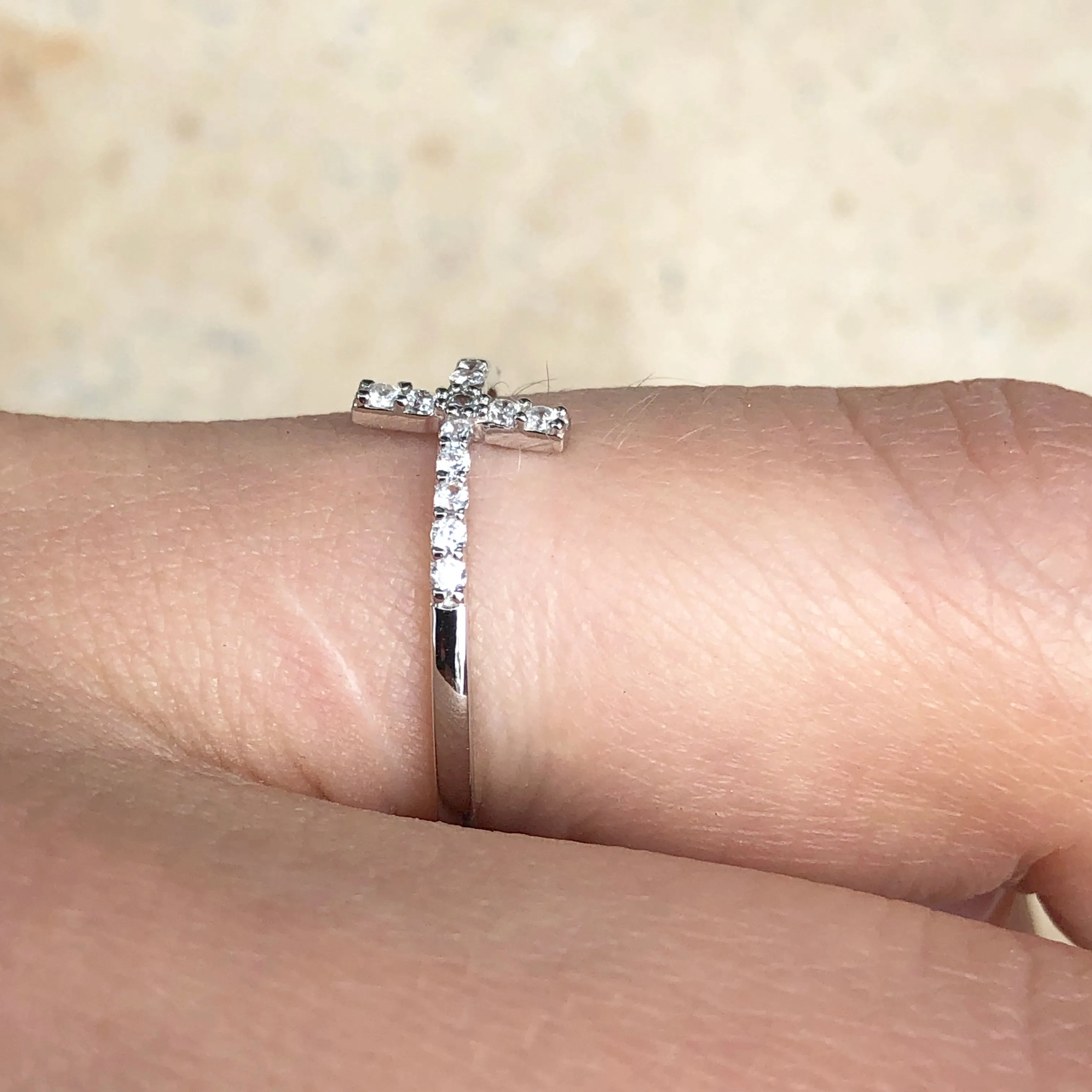 Sterling Silver   CZ Horizontal Cross Ring