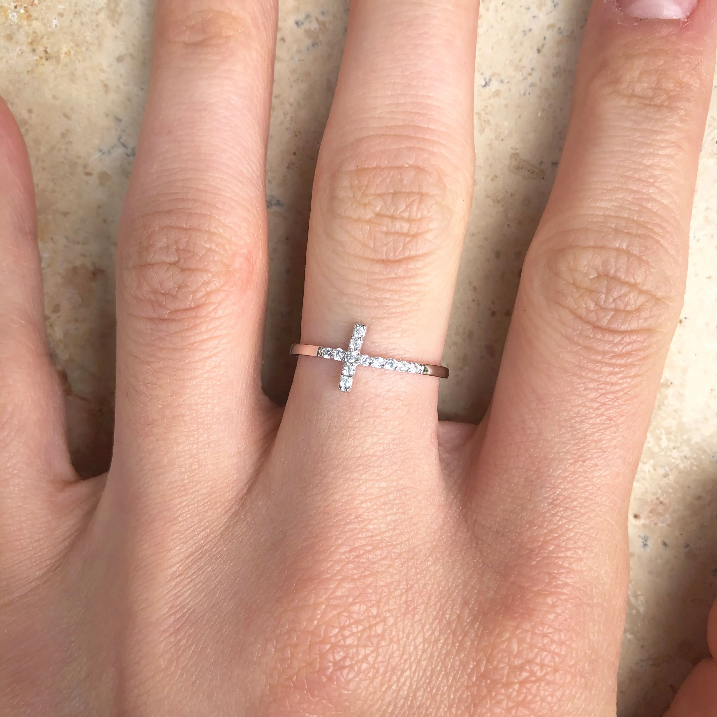 Sterling Silver   CZ Horizontal Cross Ring