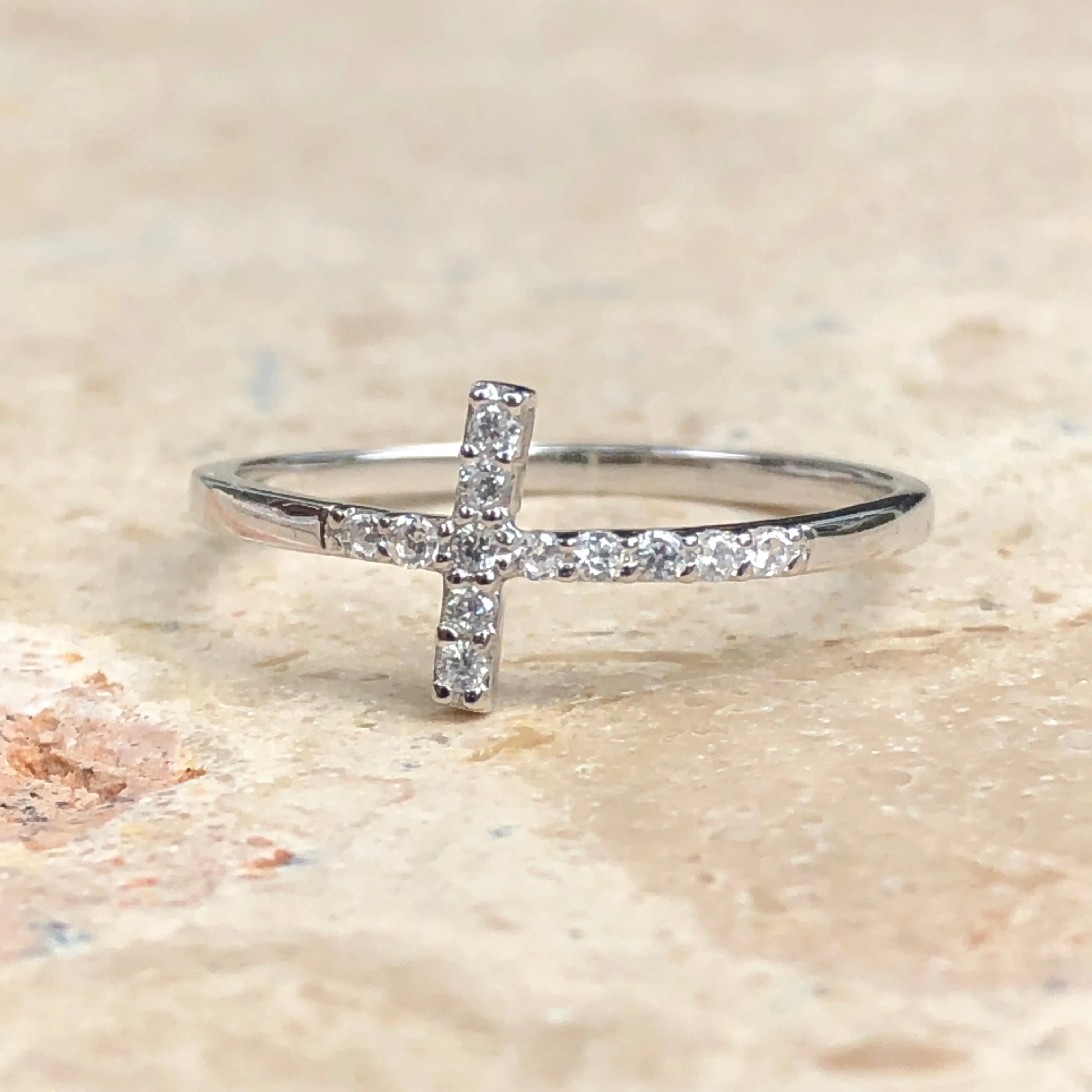 Sterling Silver   CZ Horizontal Cross Ring
