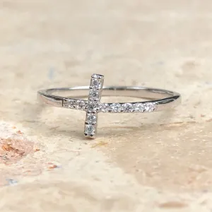 Sterling Silver   CZ Horizontal Cross Ring