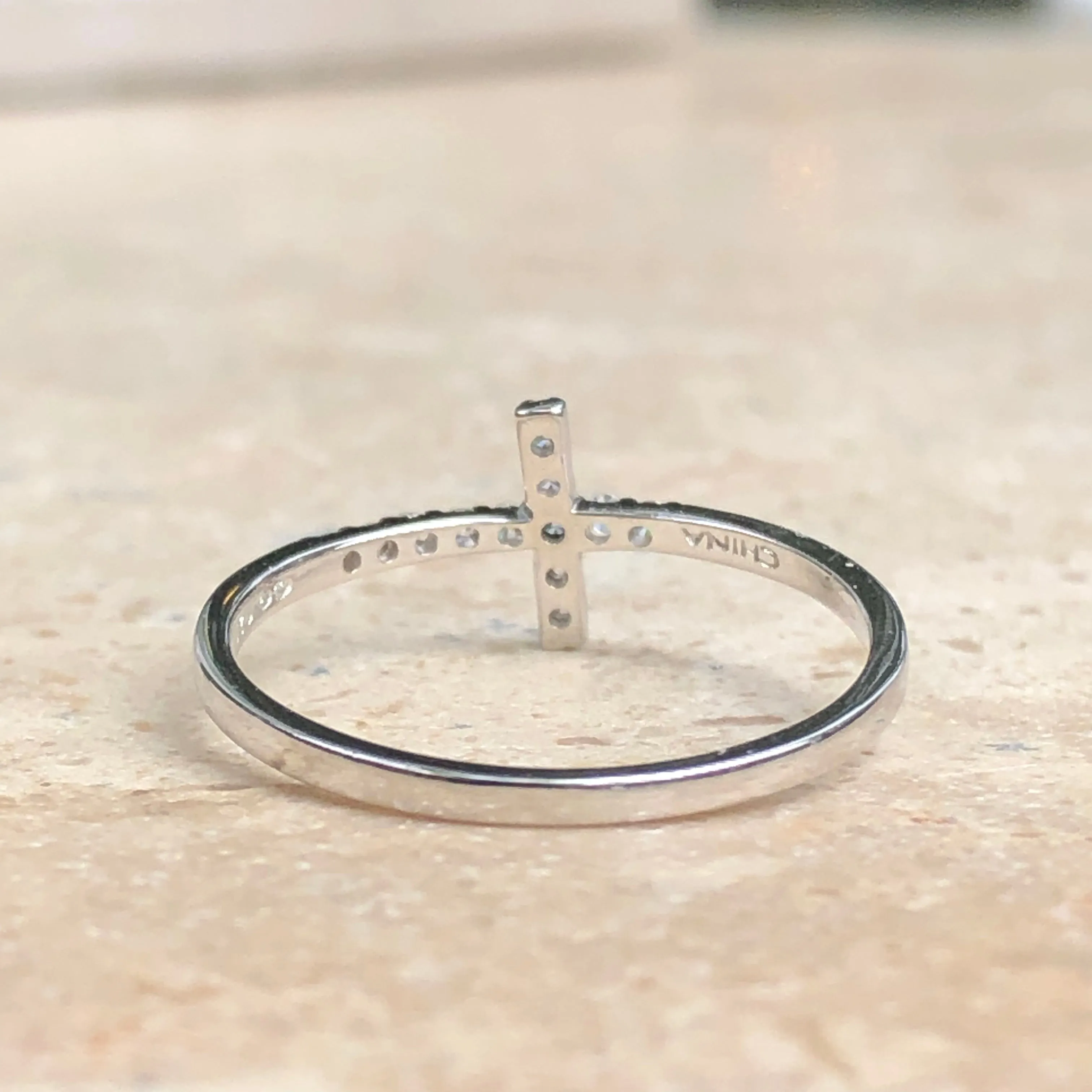 Sterling Silver   CZ Horizontal Cross Ring