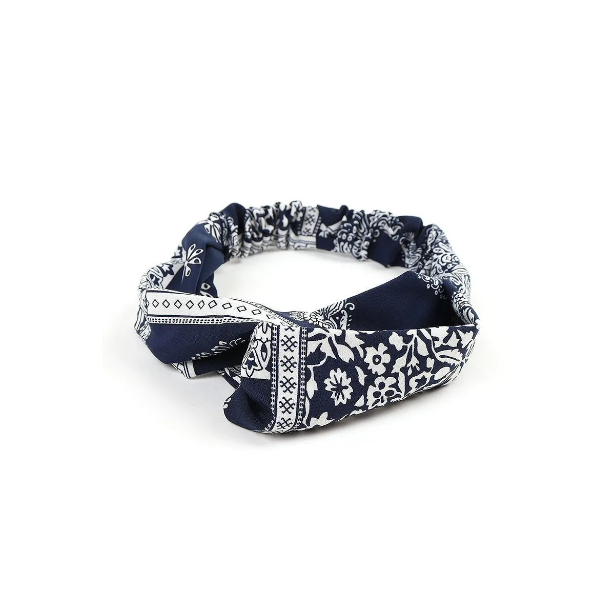 The Bandana Headband in White on Navy