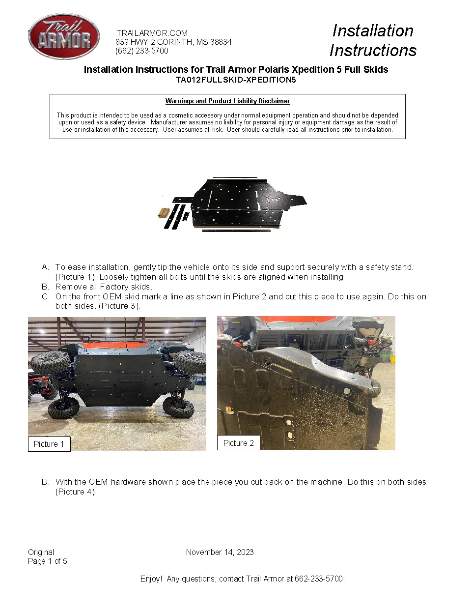 Trail Armor Polaris Xpedition XP 5 and ADV 5 Full Skids 2024 - 2025