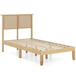 Twin/Full/Queen Size Bed Frame with Rattan Headboard-Twin Size - Color: Natural