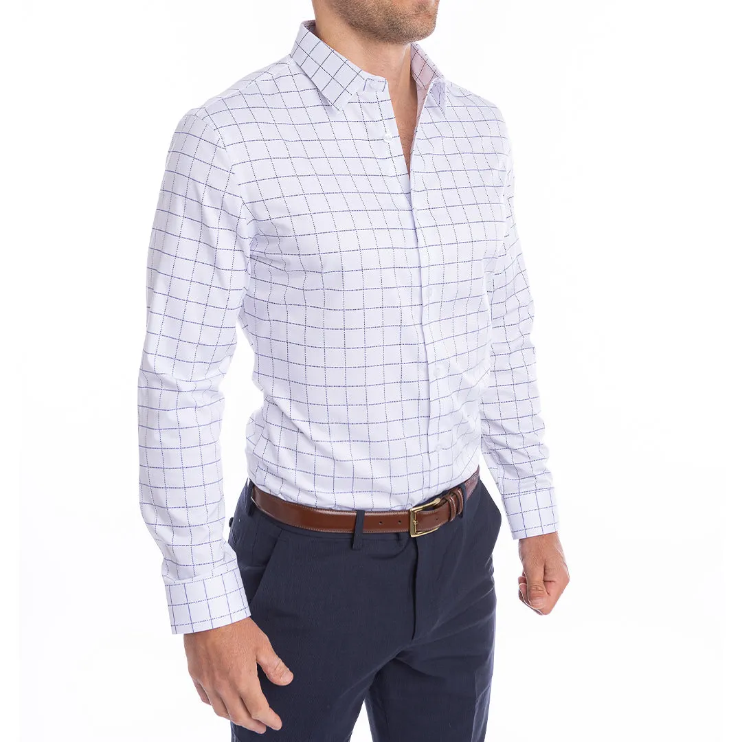 Ultimate Dress Shirt (White/Navy Windowpane) (Wholesale)