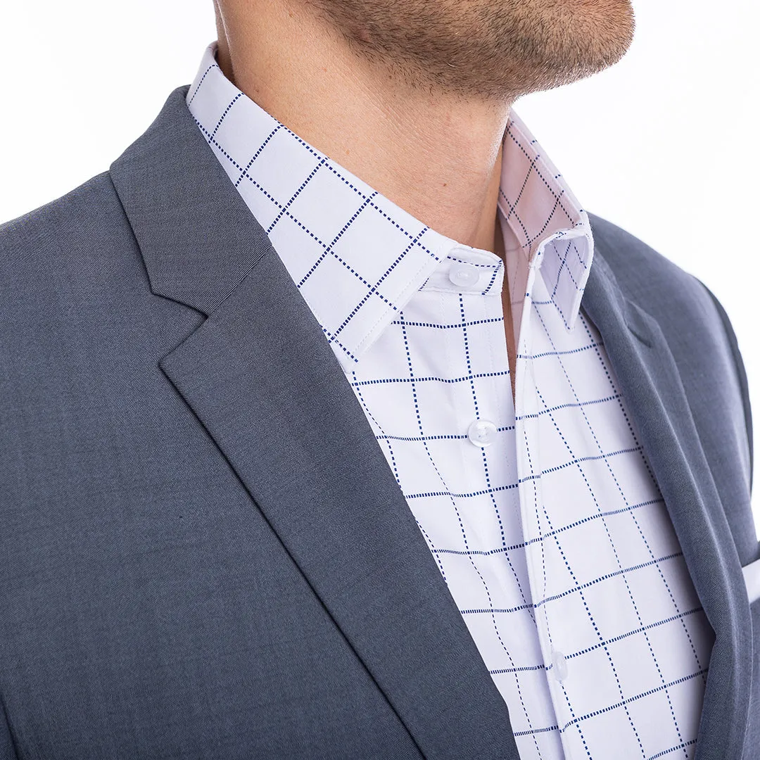 Ultimate Dress Shirt (White/Navy Windowpane) (Wholesale)