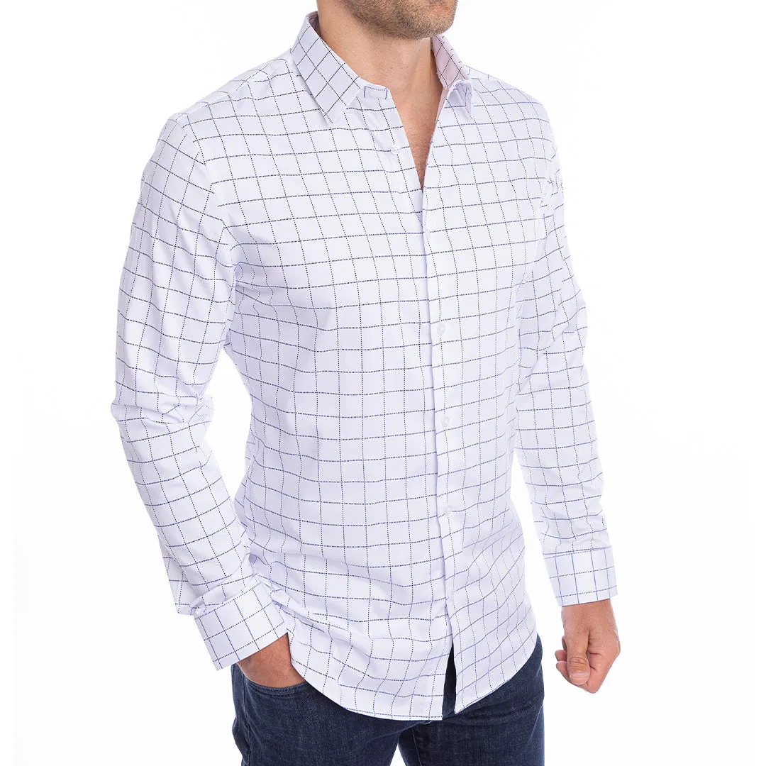 Ultimate Dress Shirt (White/Navy Windowpane) (Wholesale)