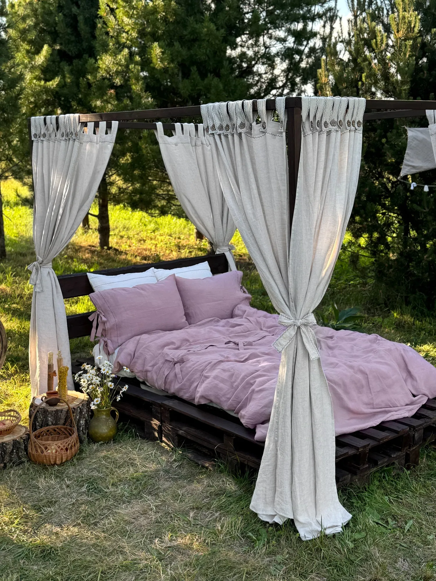 US size bedding set with Black Embroidery. Light colors options. Top closure for bed sheets