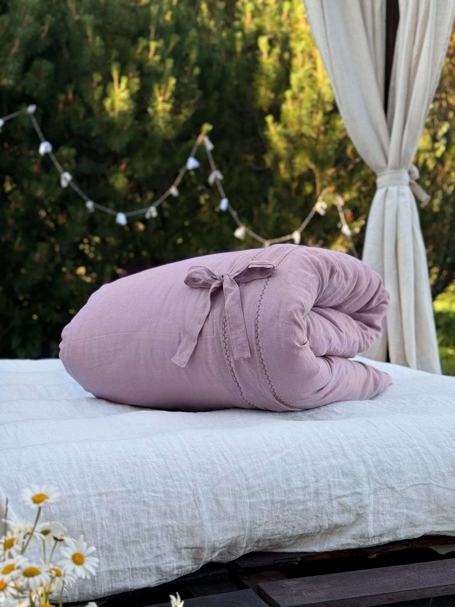 US size bedding set with Black Embroidery. Light colors options. Top closure for bed sheets