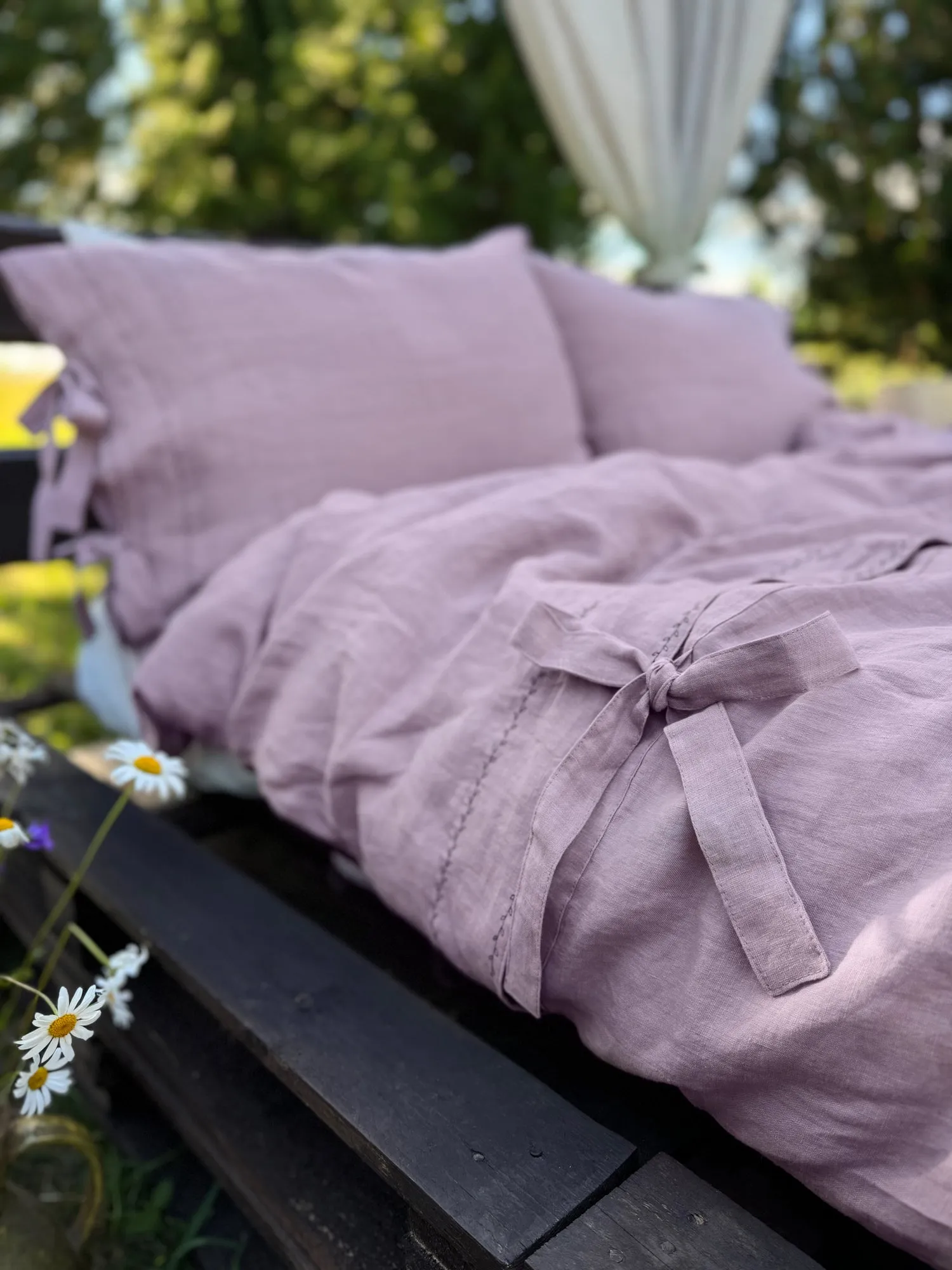 US size bedding set with Black Embroidery. Light colors options. Top closure for bed sheets