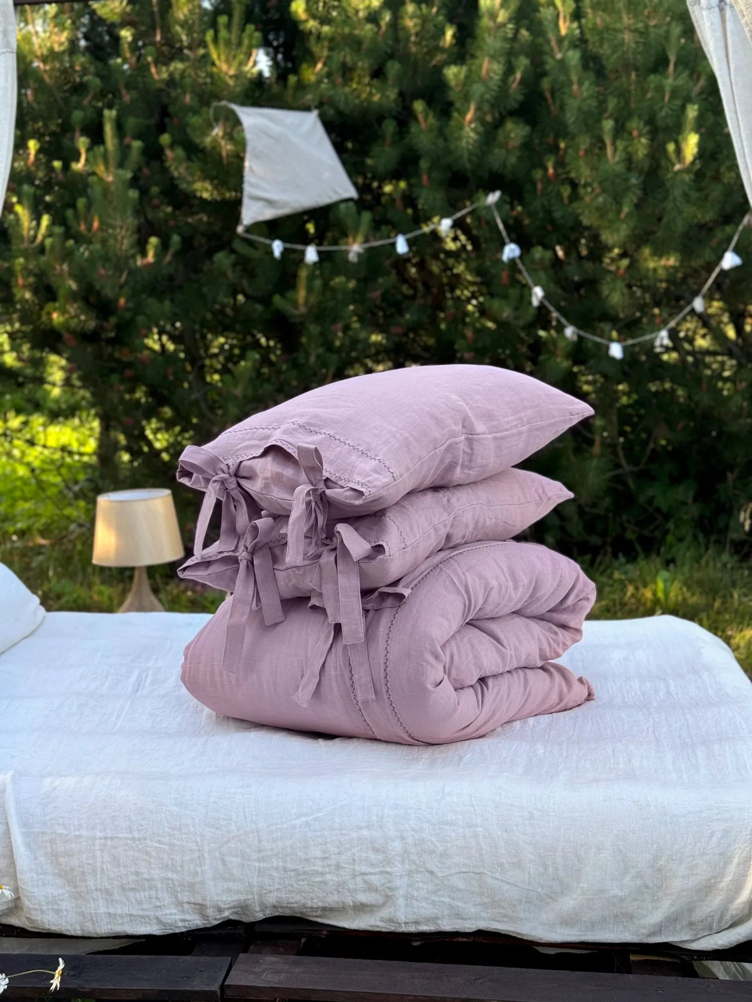 US size bedding set with Black Embroidery. Light colors options. Top closure for bed sheets
