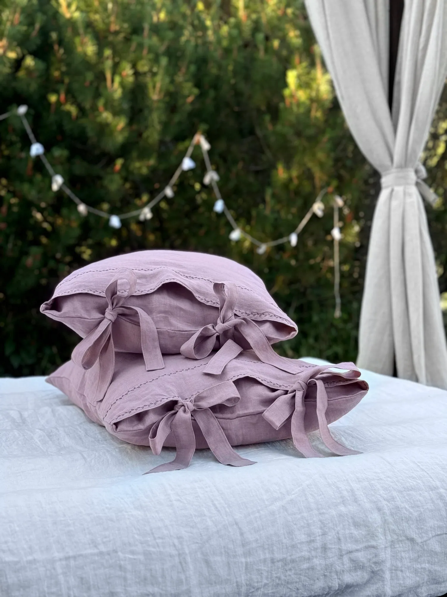 US size bedding set with Black Embroidery. Light colors options. Top closure for bed sheets