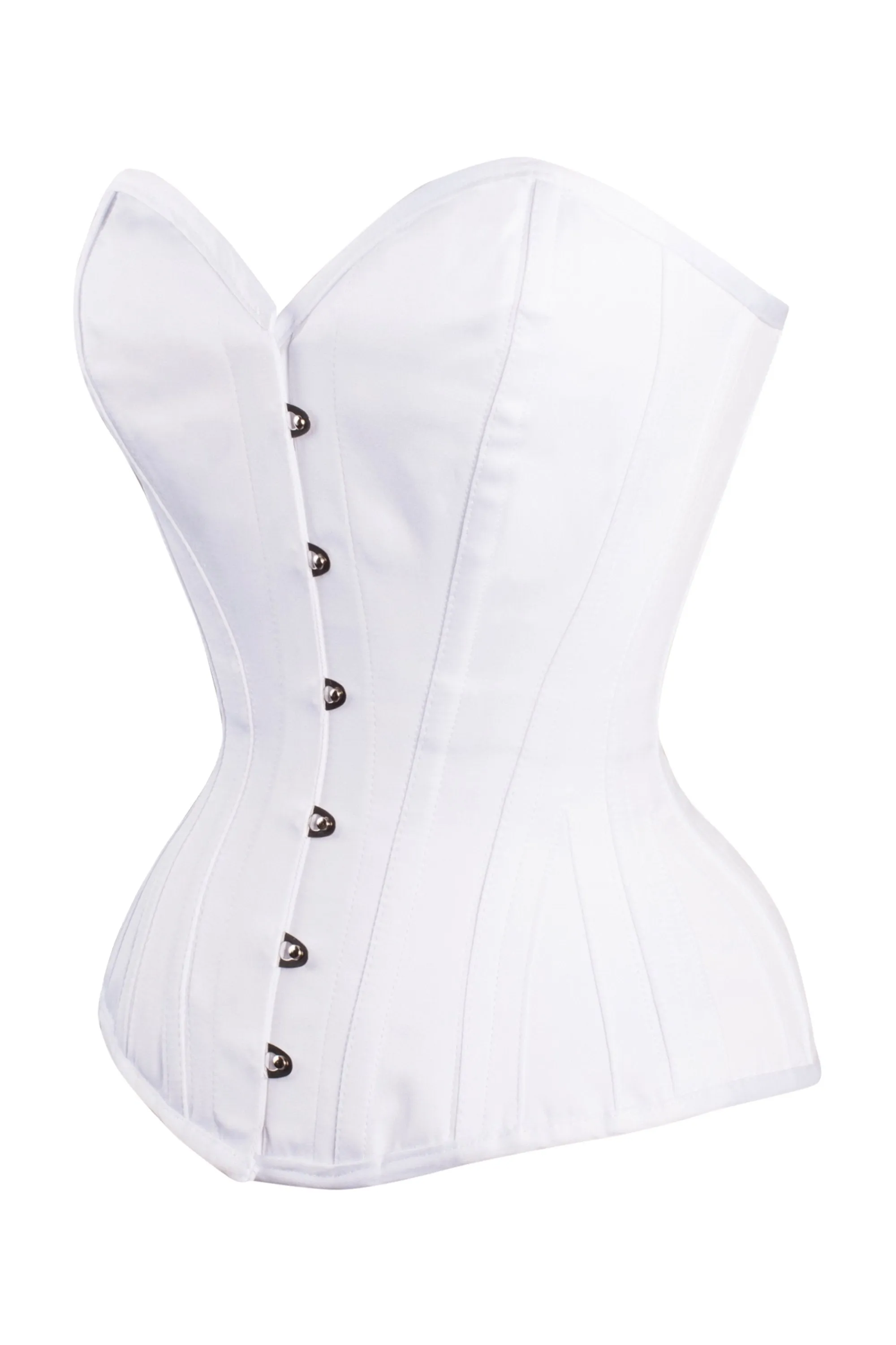 Waist Taming Classic White Overbust Corset With Hip Gores