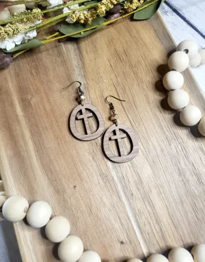 Walnut Circle Cross Earrings