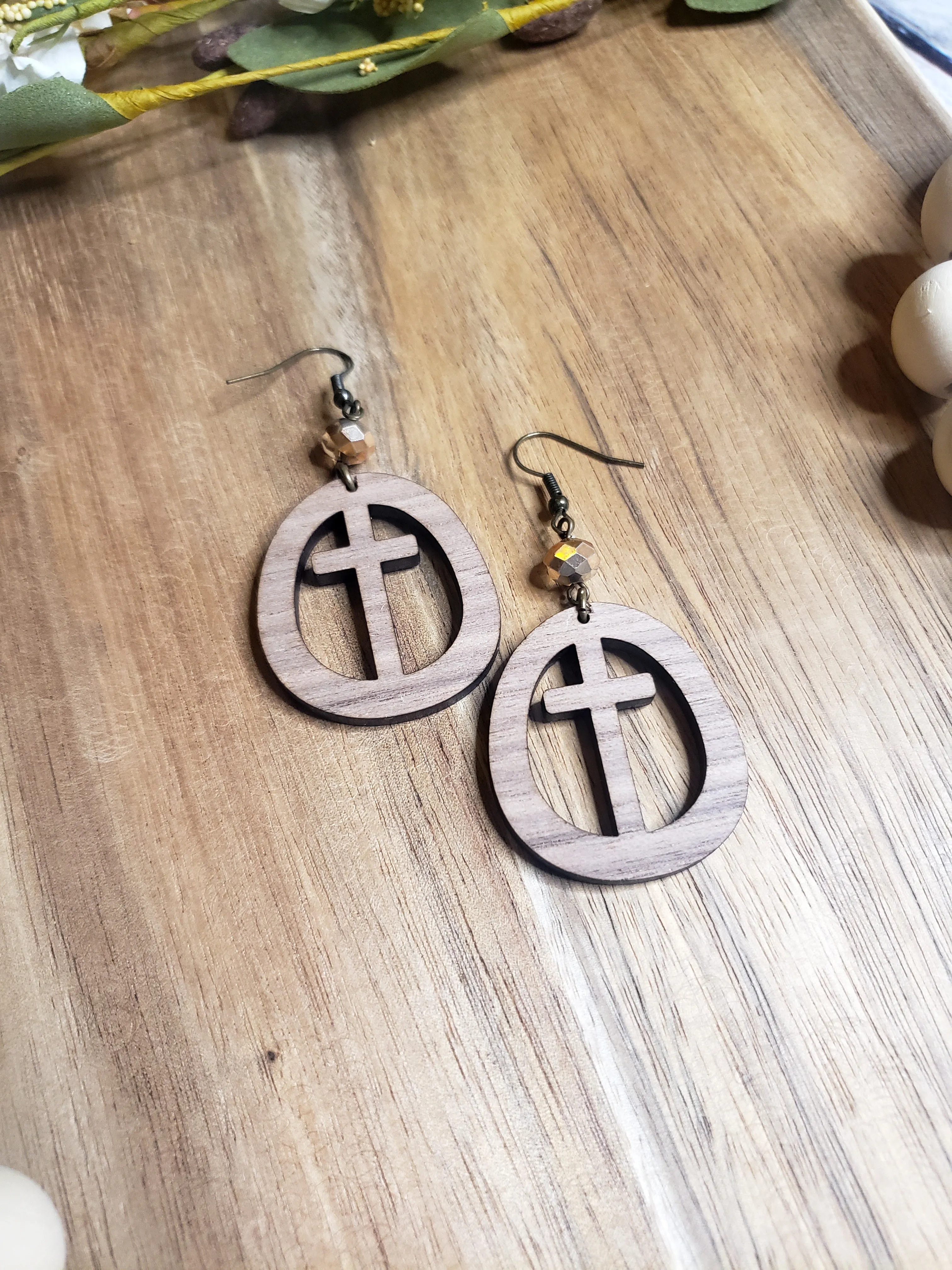 Walnut Circle Cross Earrings