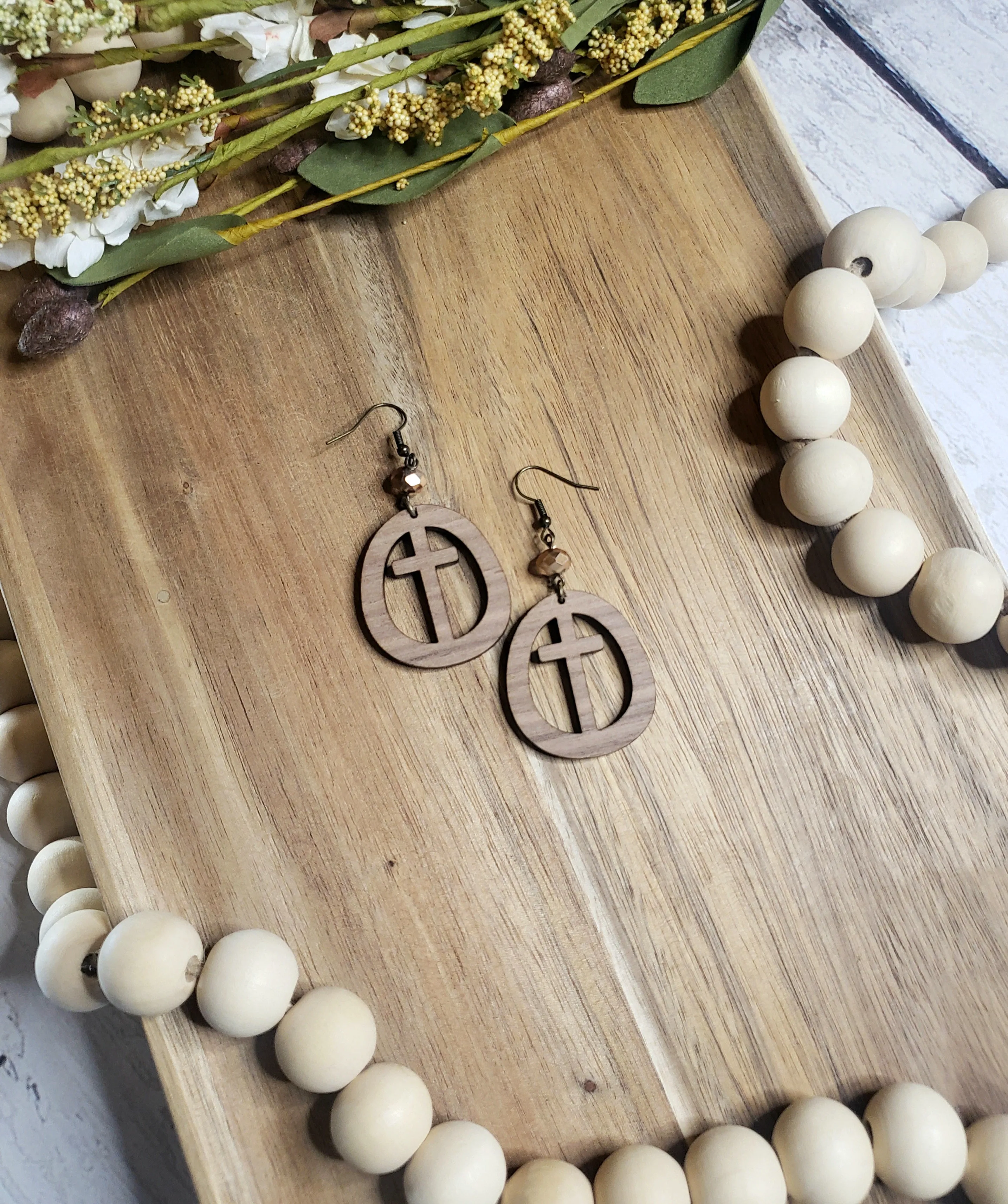 Walnut Circle Cross Earrings