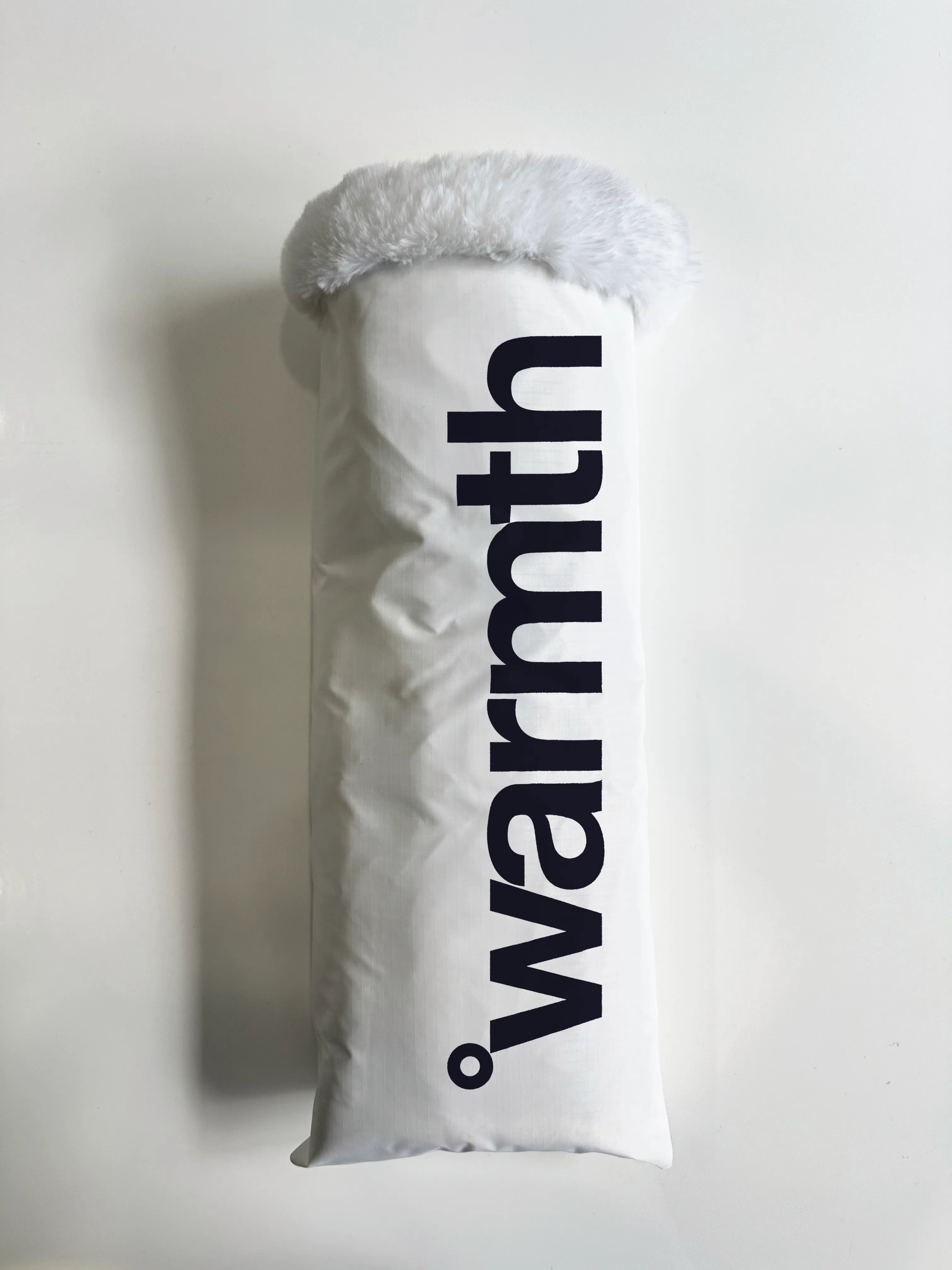 warmth white reversible puffer fabric & faux fur leg warmers