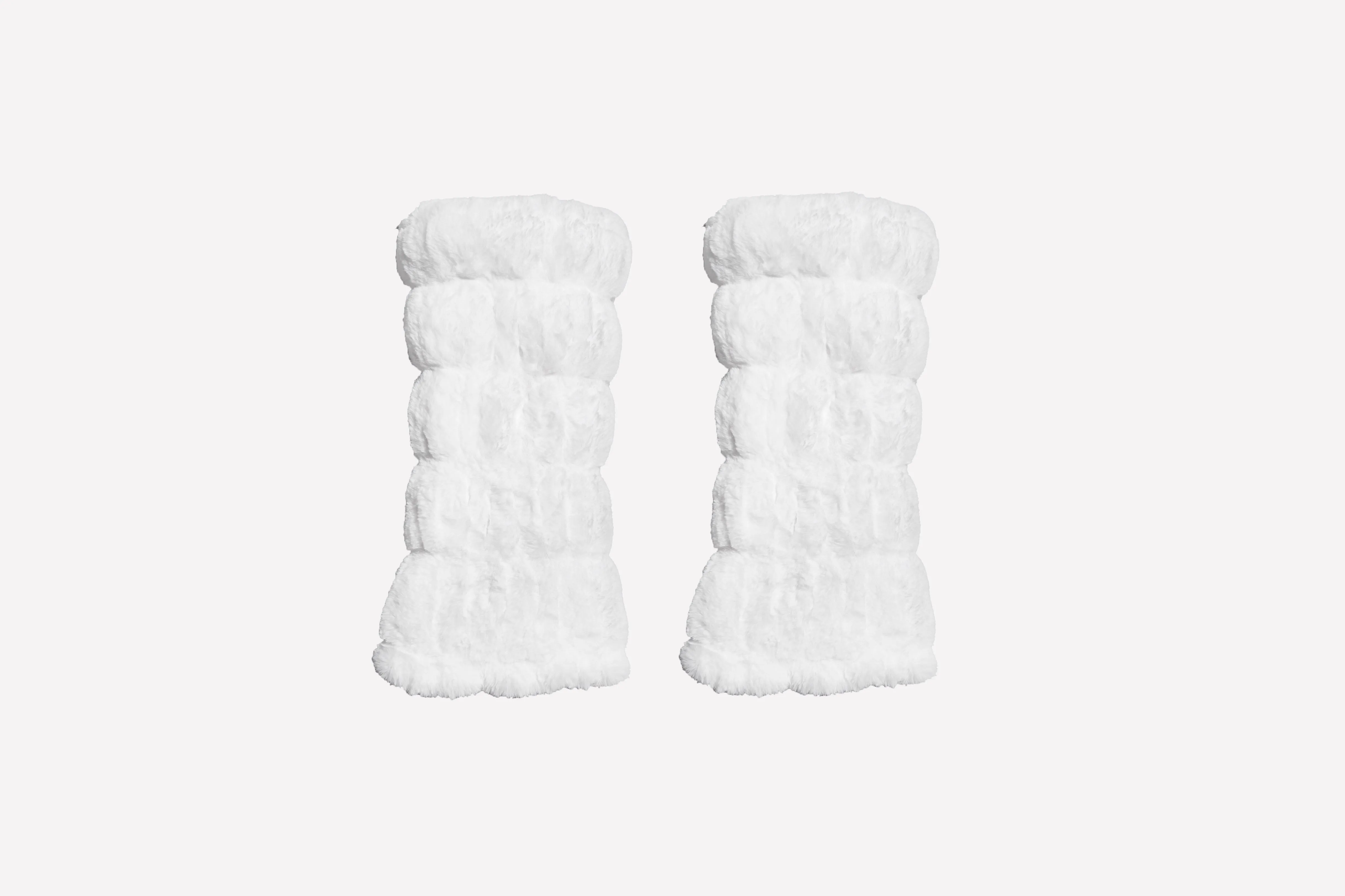 warmth white reversible puffer fabric & faux fur leg warmers