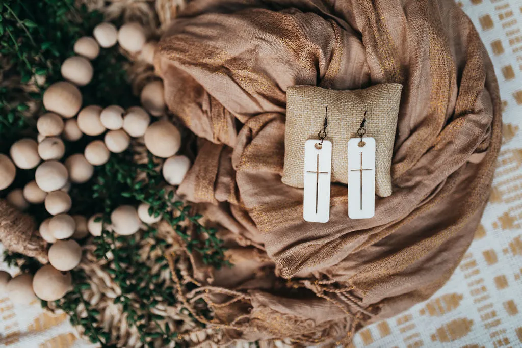 White Cross Cut-Out Earrings