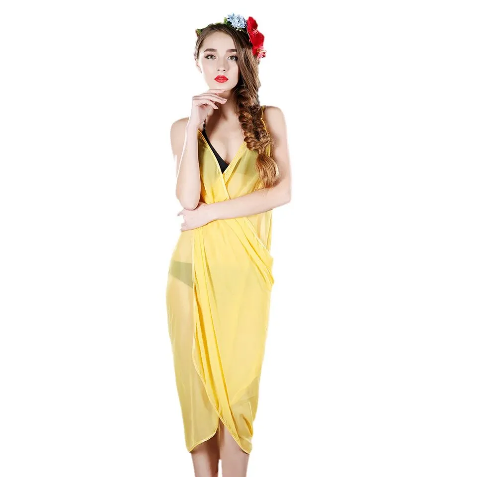 Women's Sexy Sleeveless Swimsuit Beach Elegant Sheer Cover Up Wrap Dress