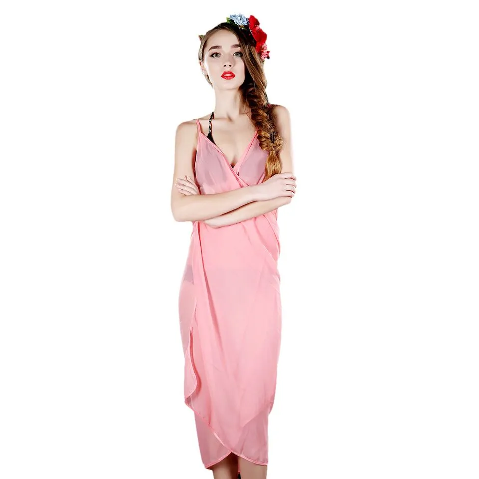Women's Sexy Sleeveless Swimsuit Beach Elegant Sheer Cover Up Wrap Dress