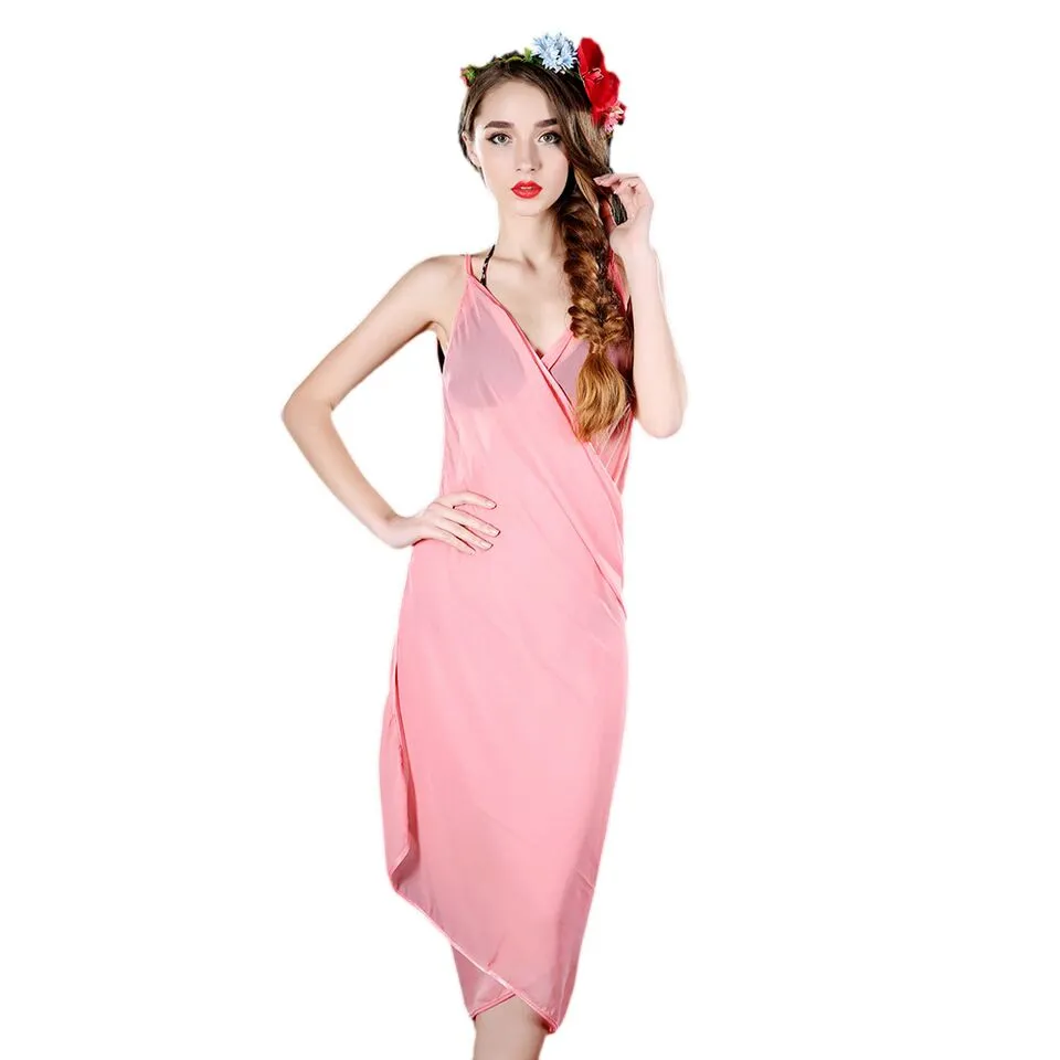 Women's Sexy Sleeveless Swimsuit Beach Elegant Sheer Cover Up Wrap Dress