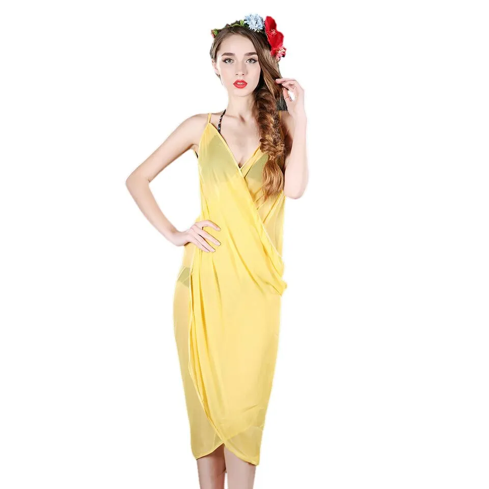 Women's Sexy Sleeveless Swimsuit Beach Elegant Sheer Cover Up Wrap Dress
